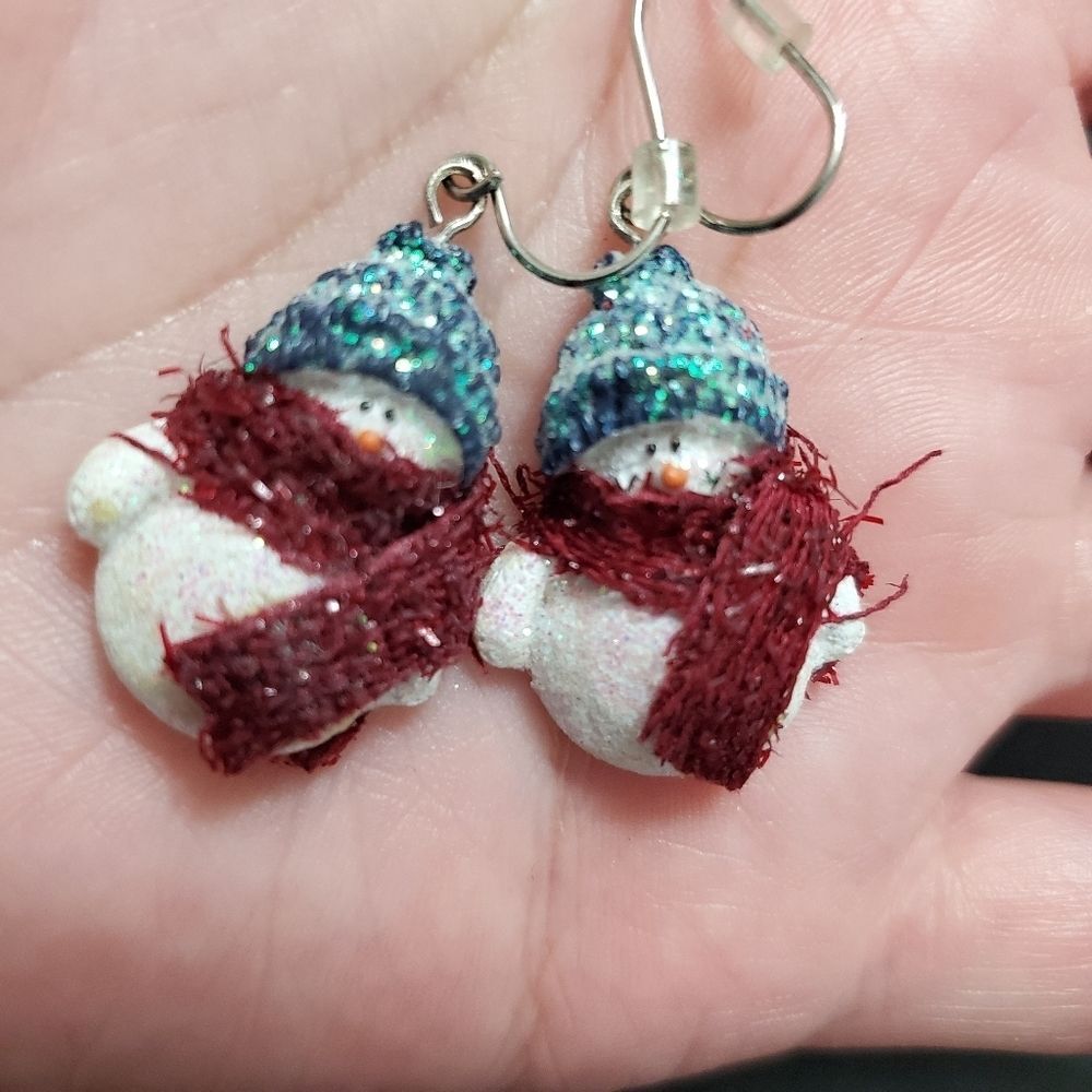 Glittery snowman earrings